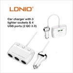 LDNIO C504 Socket Splitter Super Car Charger 160W 3 Lighter Sockets of Independent Switch & 4 USB Ports