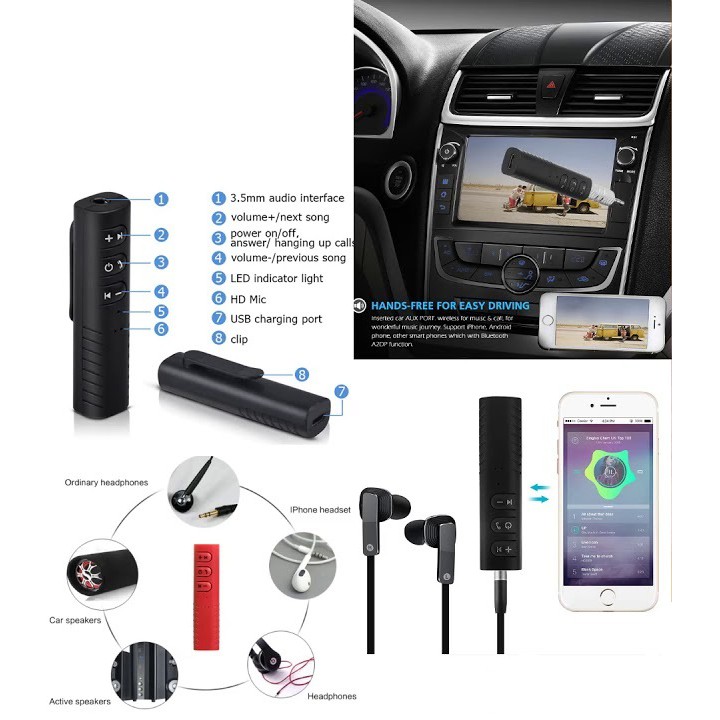BT-801 Jack Bluetooth Music Receiver Adapter AUX Hands-Free Kit  for Car Speaker