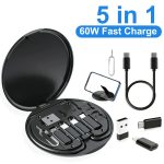 5 in 1 60W Fast Charging Data Cable Kit Multiple Portable Type-C Sync Cord USB Charger Set Storage Box With Phone Holder
